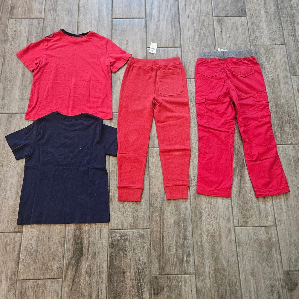 Hanna Andersson Lot of 4 Kids 6-7 Red Navy Fire Truck Surf Jogger Cargo Pants